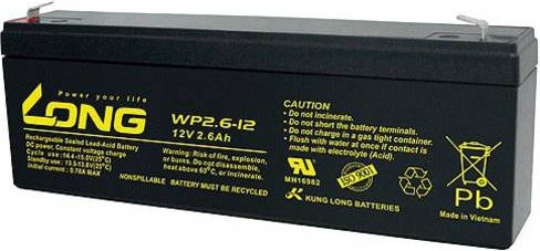 Long WP2.6-12 Bleiakku 12V 2.6Ah Blei-Vlies AGM Schwarz B/H/T: 178 x 66 x 35 mm mit 4.8mm Flachstecker - Bild 1