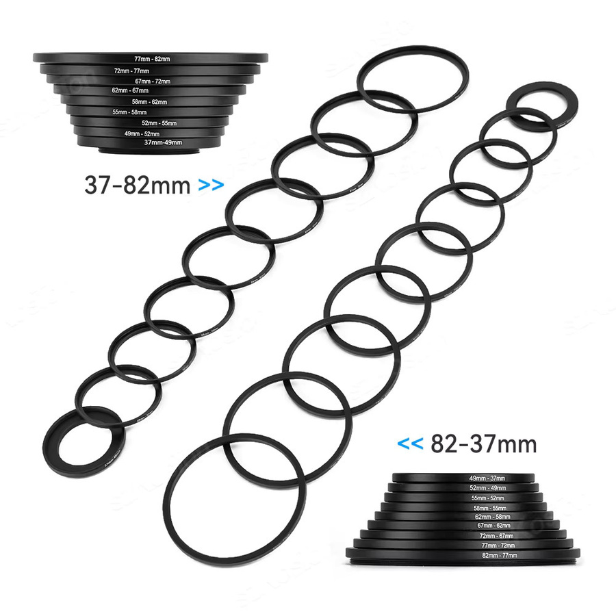 SZKOSTON Kameraobjektivfilter Step Up & Down Ringadapter Set aus Metall, 18 Stück, Schwarz, für DSLR-Kameras, 37-82 mm und 82-37 mm - Bild 5