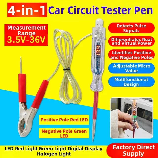 Digitaler Spannungsprüfer mit LED-Rot-Grün-Leuchten und Selbstschutz zur Prüfung von Autostromkreisen und Impulssignalen in Multicolour - Bild 1
