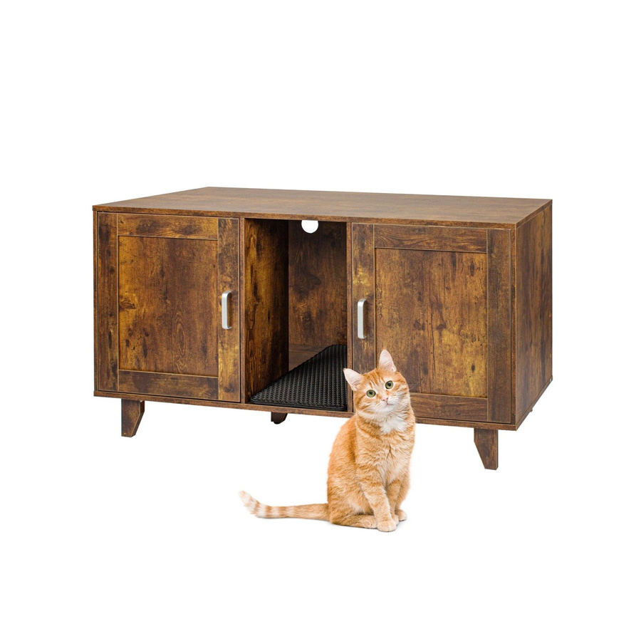 Relaxdays Katzenschrank aus MDF und Eisen in Vintagebraun mit 2 Kammern, höhenverstellbar und rutschfest, H: 65 cm, B: 120 cm, T: 52 cm - Bild 2