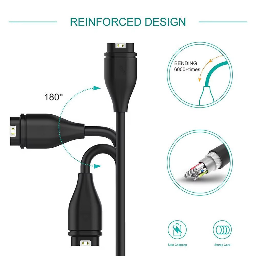 USB Typ C Ladekabel für Garmin Fenix 7 7S 7X 6 6S 6X 5 5S 5X Vivoactive 3 4S Venu 2 2S 3 3S mit Staubschutz, Schwarz, Länge: 1 m - Bild 4