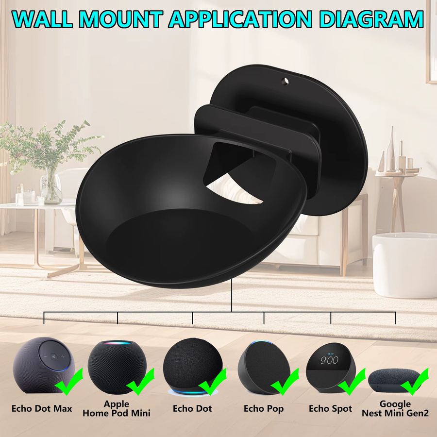 Wandhalterung und Audio-Aufbewahrungsregal für Echo Dot Max, Echo Dot, Echo Pop, Echo Spot und Home Pod Mini in Schwarz - Bild 2