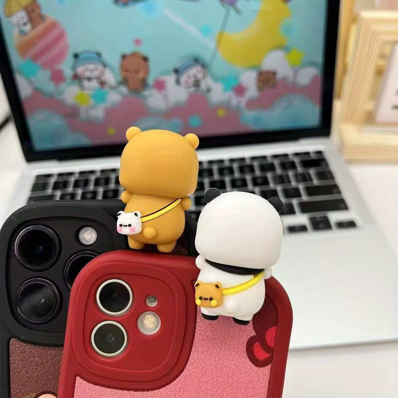 2er-Set süße Bären und Panda Telefonanhänger aus PVC als Mini-Cartoon-Figuren zur Dekoration von Smartphone und Tablet mit kratzfester Basis - Bild 4