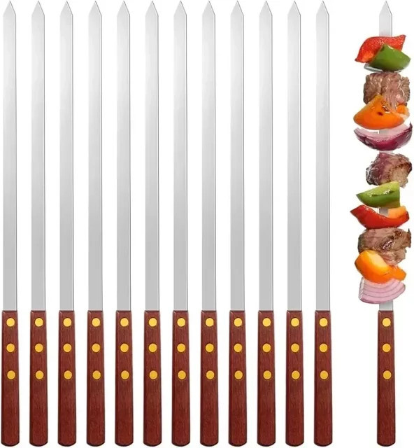 12 Stück Grillspieße für Kabobs von OUNIZI aus Edelstahl mit Holzgriff in Silber, Länge: 45 cm - Bild 1
