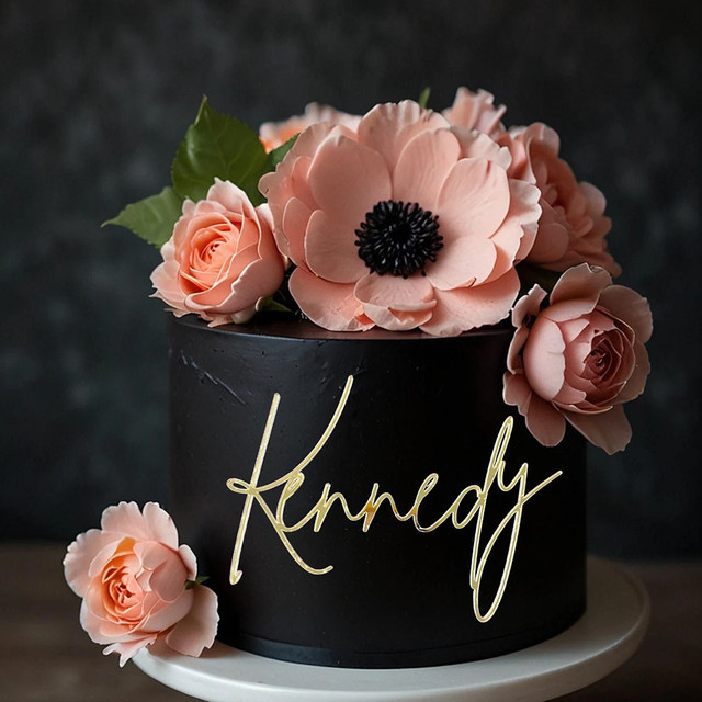 Personalisierter Acryl Kuchen Topper mit Namen für Hochzeit und Geburtstag in Gold oder Pink - Bild 1