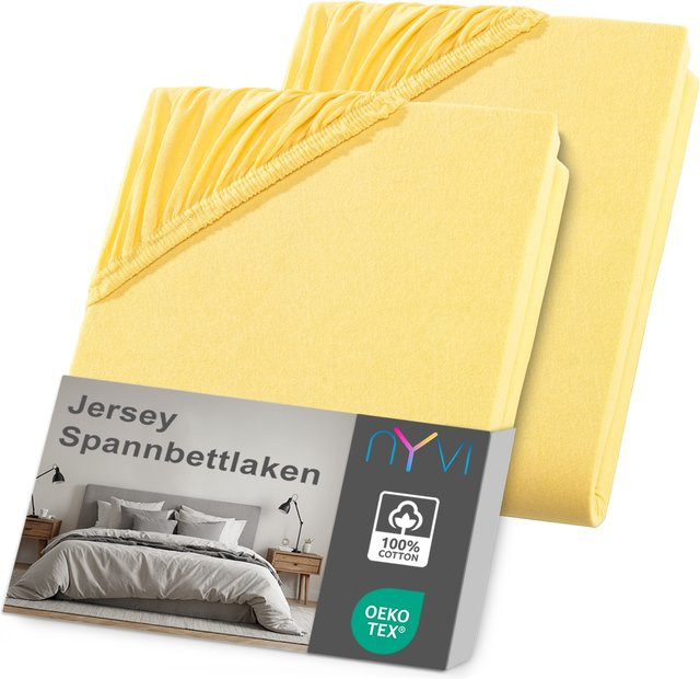 NYVI DreamScience Jersey Spannbettlaken 2er Pack, Gelb, Bügelfrei, für Matratzen bis 22 cm Höhe, B/T: 90 x 200 cm bis 100 x 200 cm - Bild 1