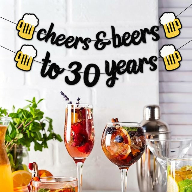 AFYPRTY Cheers to 30 Years Banner Schwarz-Gold Glitzer Girlande für die 30. Geburtstagsfeier - Bild 1