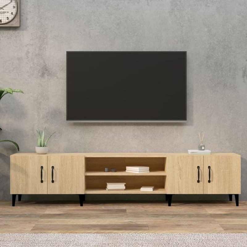 Vidaxl TV-Schrank in Eiche Natur im modernen skandinavischen Design aus Holzwerkstoff und Metall, B/T/H: 180 x 40 x 40 cm - Bild 1