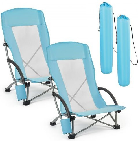 VEVOR 2er Set Campingstühle mit hoher Rückenlehne und Becherfach, Hellblau, extra breiter Sitz mit Netzrückenlehne und Tragetasche, belastbar bis 150 kg - Bild 1