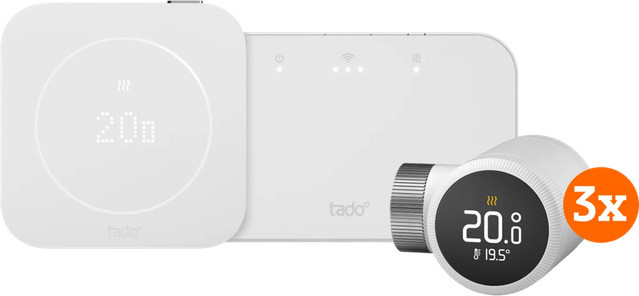 tado Kabelloses Smart-Thermostat X Multiroom Starterset 2. Generation mit 3 Thermostatköpfen in Weiß mit App-Steuerung und Smart-Home-Integration - Bild 1