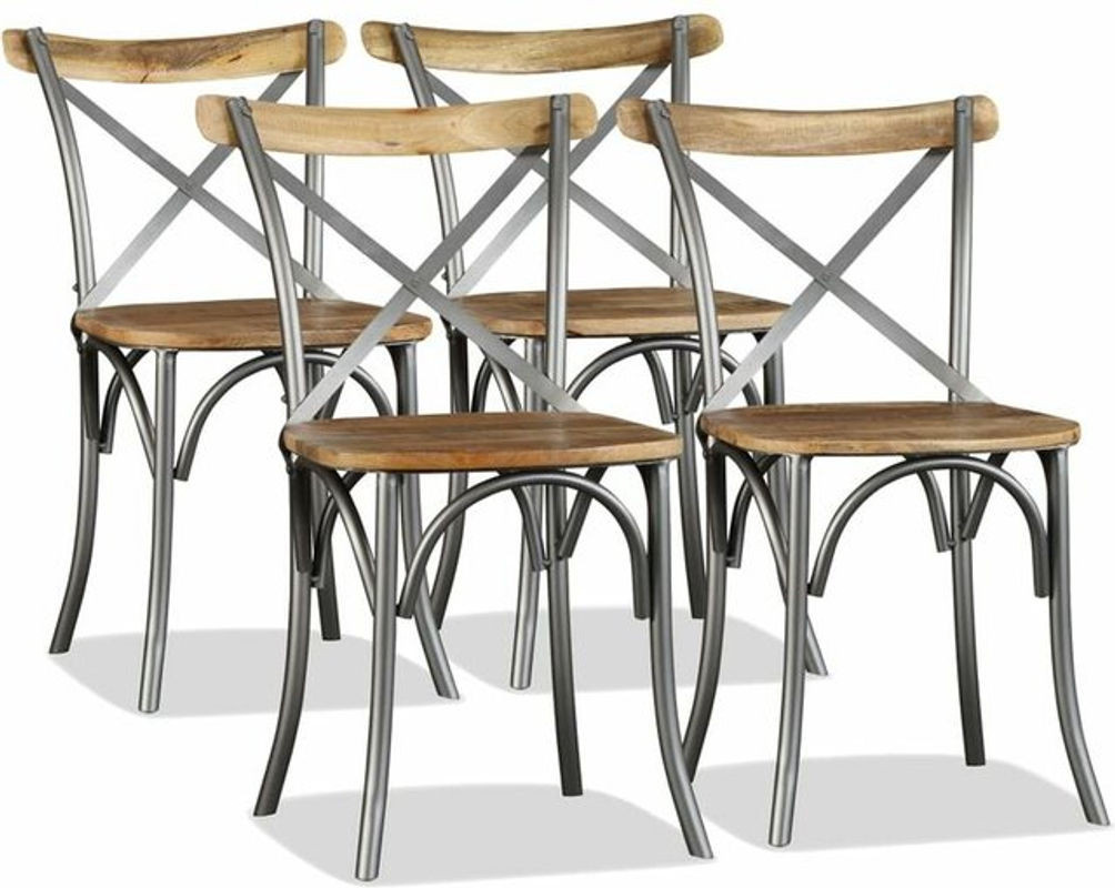 Vidaxl Esszimmerstühle 4er Set aus Mangoholz Massiv mit Stahl-Kreuzlehne in Braun und Bunt im Industrial Design - Bild 1