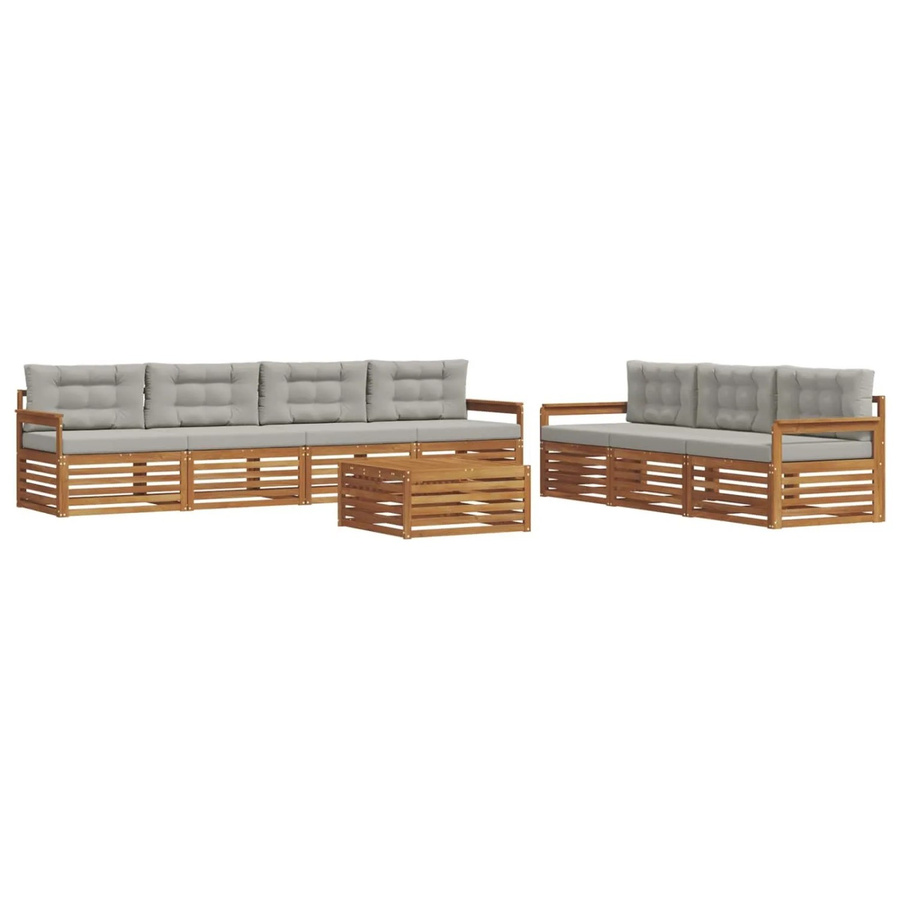 vidaXL Outdoor-Sofagarnitur 8-teilig aus Akazienholz mit Kissen in Natur und Hellgrau - Bild 2