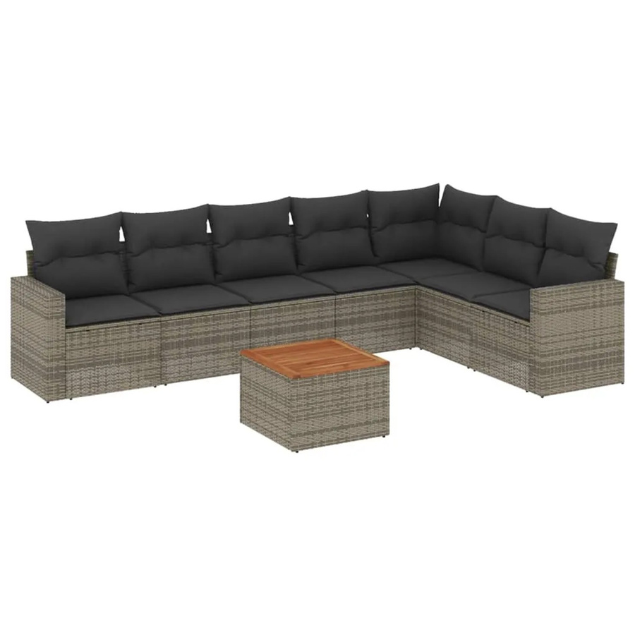 vidaXL 8-teilige Garten-Sofagarnitur aus Poly-Rattan und Akazienholz in Grau mit Kissen - Bild 2