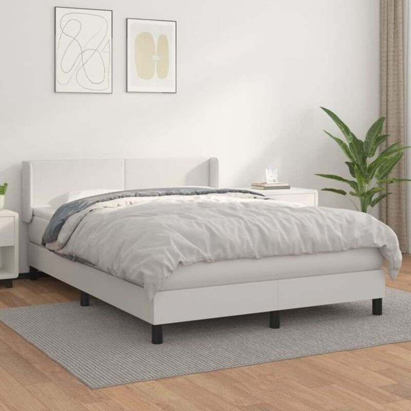 vidaxl Boxspringbett mit Matratze in Weiß aus Kunstleder und Massivholz B/T/H: 140 x 200 x 78 cm - Bild 1