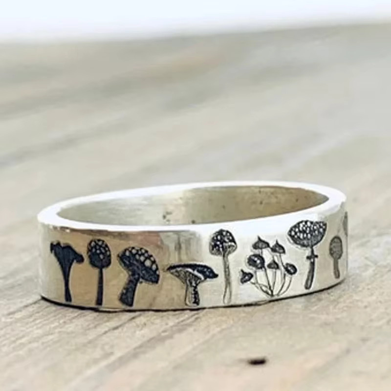 Huitan Ring, Pilz-Gravur, silberfarben, Damen - Bild 3