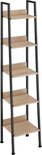 tectake Leiterregal Folkestone Industrial Style aus Holz und Stahl in Hell Eiche Sonoma mit 4 offenen Fächern und verstellbaren Einlegeböden, B/T/H: 35,5 x 31,5 x 170,5 cm - Bild 2