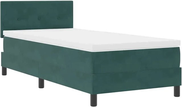vidaXL LED Boxspringbett mit Matratze in Dunkelgrün aus Samt mit Unterbettbeleuchtung B/T/H: 100 x 200 x 103 cm - Bild 1