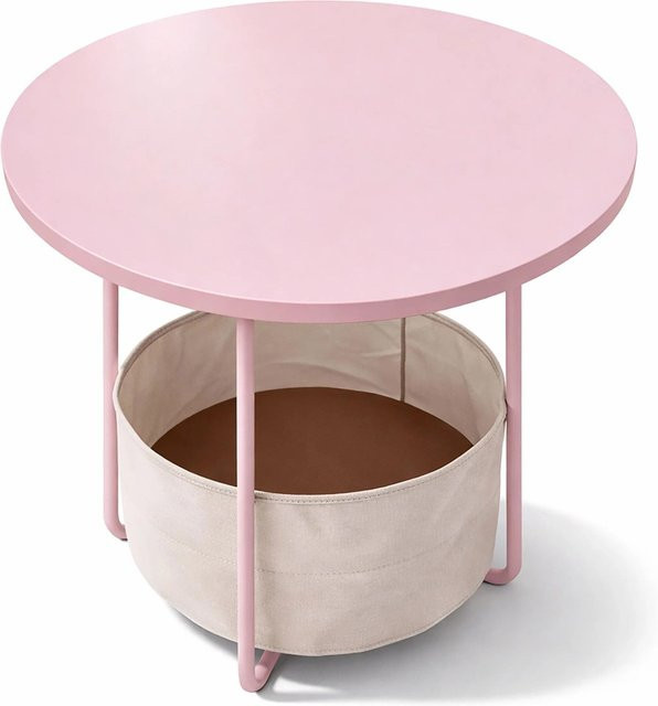 Relaxdays Beistelltisch aus Metall und MDF in Altrosa und Cremeweiß mit Korb, B: 50 cm, T: 45 cm, H: 20 cm - Bild 1