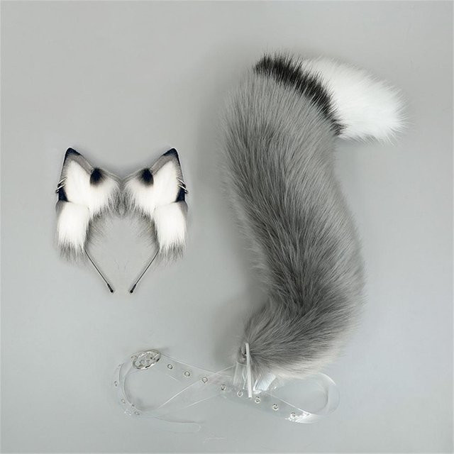 YIRAN Fuchs Wolf Hund Ohren Schwanz Set Plüsch, Kostüm Zubehör, 1-teiliges Set - Bild 1
