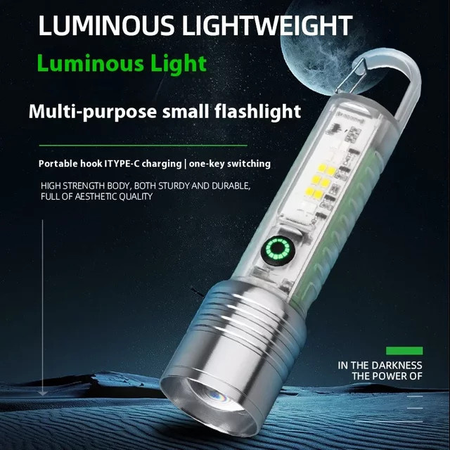 ESMARTER Mini wiederaufladbare Taschenlampe mit Typ-C-Anschluss, silberne Fluoreszenz-Warnlaterne für den Außenbereich - Bild 1