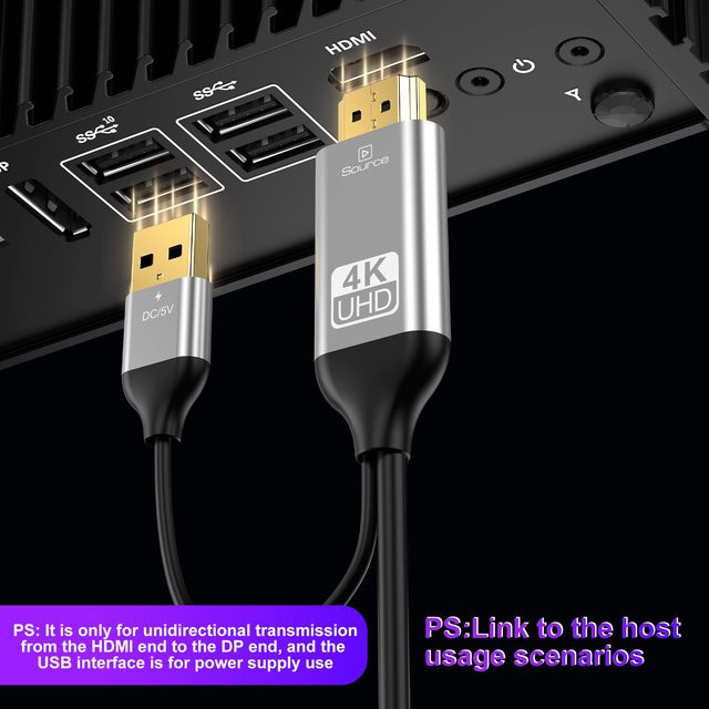 HDMI auf DisplayPort Kabel für 4K bei 60 Hz, unidirektionaler Adapter von HDMI auf DP für PC und Laptop - Bild 1