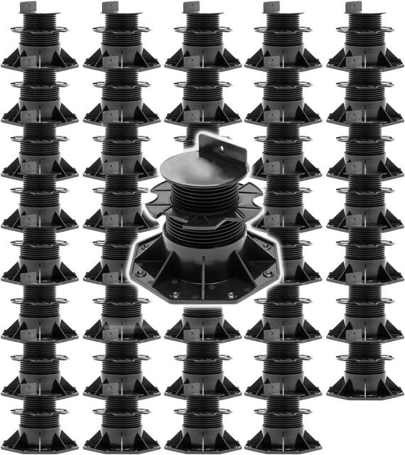 Xpotool Set 40 Stelzlager für Terrassen in Schwarz, höhenverstellbare Stellfüße aus Kunststoff, Tragkraft 2700 kg, Verstellbereich 60-138 mm - Bild 1