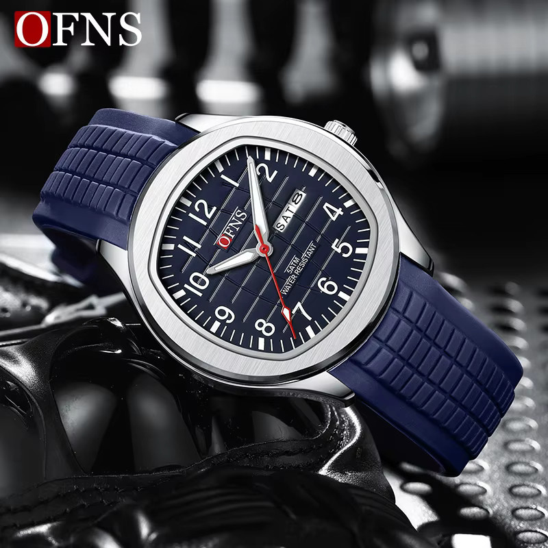 OFNS Armbanduhr Quarz, Datum, Edelstahl, Silikon, Schwarz, Herren - Bild 1