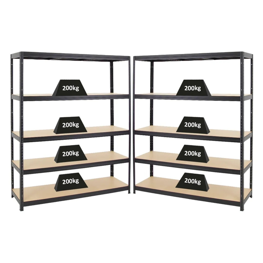 PROREGAL Schwerlastregal Giant Elephant Set aus 2 Stück, Schwarz, H x B x T: 180 x 150 x 45 cm, Fachlast 200 kg, mit verstellbaren Regalböden aus MDF und Metall - Bild 2