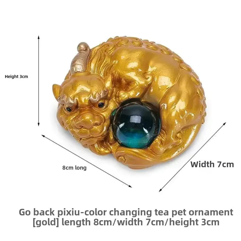 Handgefertigte Pixiu Feng Shui Dekofigur aus Kunstharz in Gold für deinen Teetisch - Bild 4