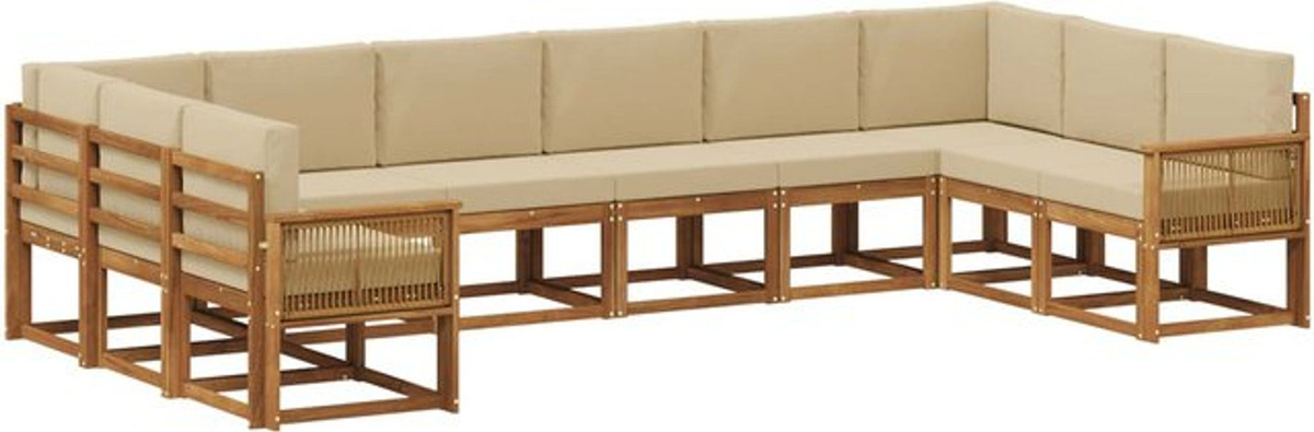 vidaXL Outdoor-Sofagarnitur aus Massivholz Akazie in Natur und Beige, 10-teiliges modernes Loungemöbel-Set - Bild 1