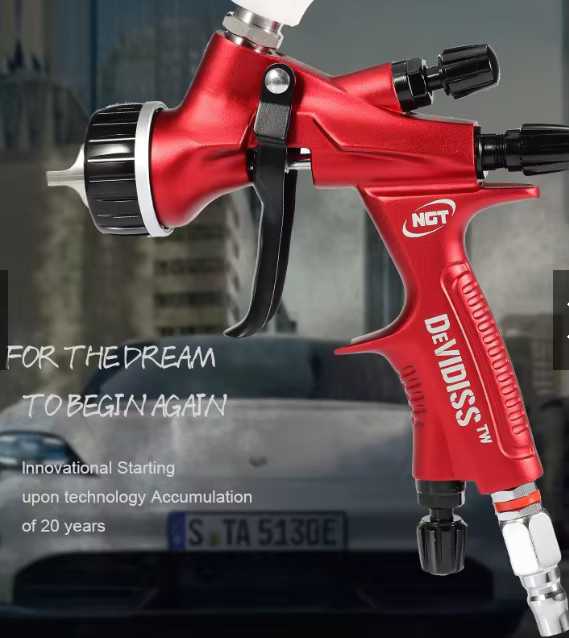 DeVIDISS HVLP Spritzpistole mit 1,3 mm Düse und 600 ml Behälter für Autolackierung und Lackierarbeiten in Rot - Bild 3