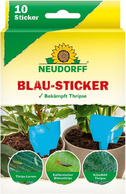 Neudorff Blau-Sticker Insektenfalle gegen Thripse für Zimmerpflanzen, Wintergarten und Gewächshaus, 10 Stück - Bild 1