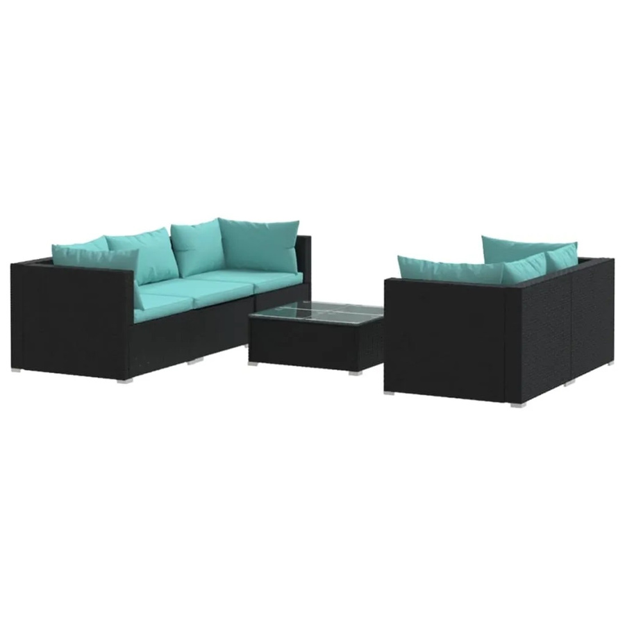 vidaXL 6-teiliges Garten-Lounge-Set aus Poly-Rattan mit Kissen in Schwarz und Blau - Bild 2