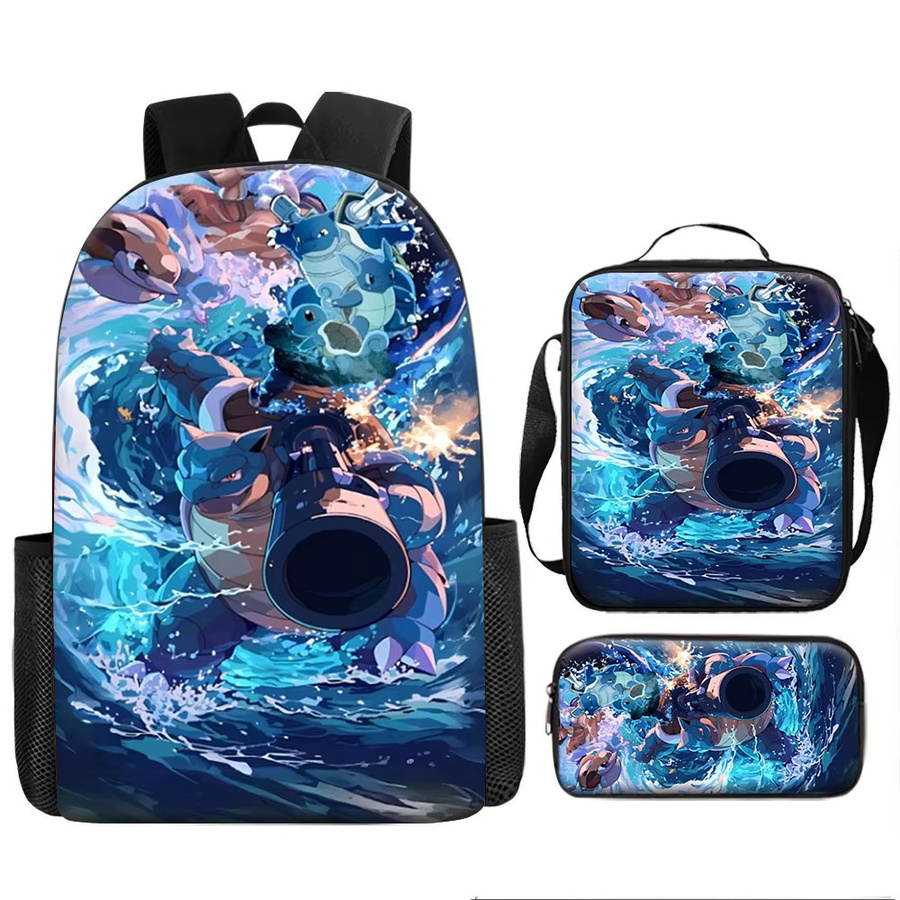 Potdemiel Pokémon Blastoise Wave Crush 3D-Rucksack-Set, Canvas-Rucksack, Lunchbox, Federmäppchen - Bild 6