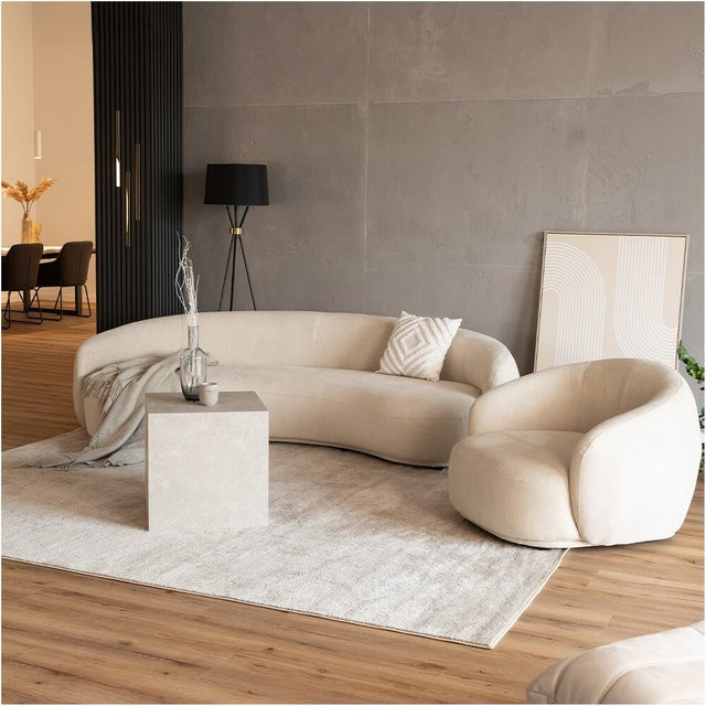 HOME DELUXE Lounge Set CASARA in Beige mit Webstoff, passendem Ottoman und Dekokissen - Bild 1