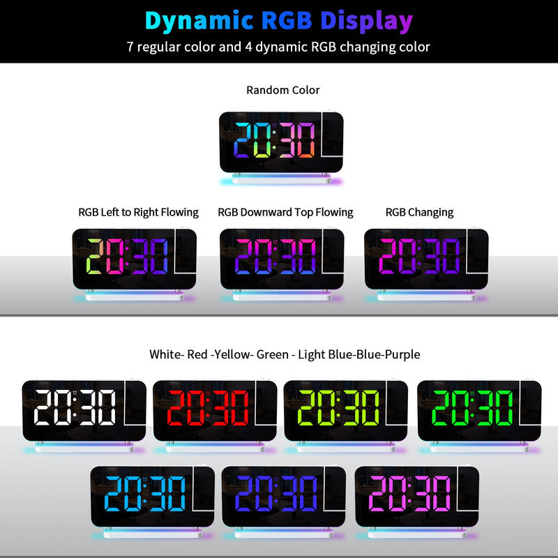Tooarts Projektionswecker mit 7-Zoll RGB LED-Digitaluhr und Spiegeloberfläche in Weiß - Bild 5