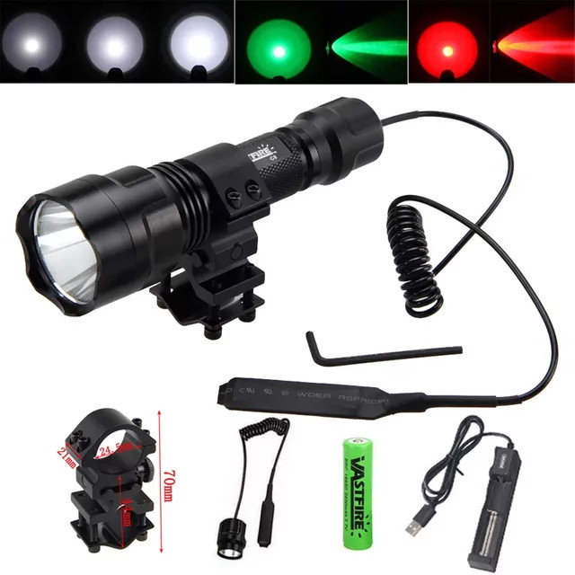 VASTFIRE LED taktische Taschenlampe mit 2500lm und USB-Ladefunktion, wasserdichte Aluminium Jagdtaschenlampe in Schwarz - Bild 1