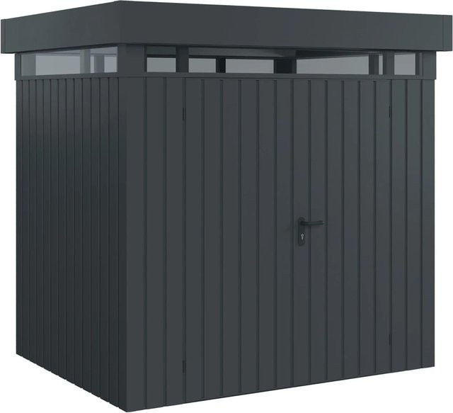 EcoStar Gerätehaus Euroline Pultdach mit Lichtband in Anthrazit, 2-flg., B: 229 cm, T: 179 cm - Bild 1