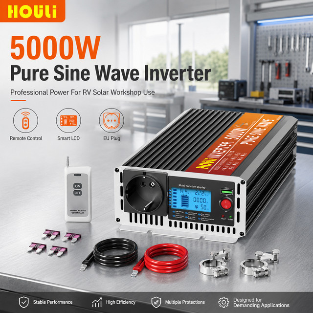 HOULI Reiner Sinus-Wechselrichter 12V/24V DC zu 220V AC Frequenzumrichter 50Hz für Auto und Spannungstransformation - Bild 1