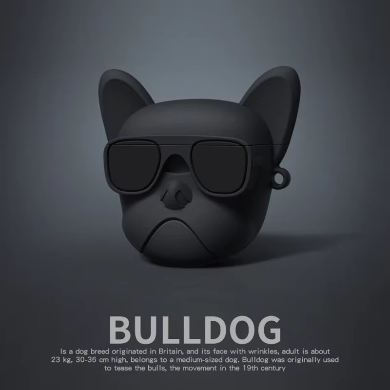 Apple Silikon Kopfhörerhülle Bulldogge im 3D-Cartoon-Design für AirPods Pro 2, AirPods 3, 2 und 1 inklusive Haken - Bild 2