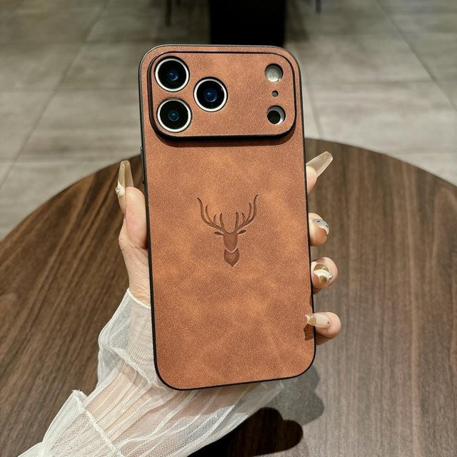 Business Handyhülle aus mattem Hirschmuster-Leder für Apple iPhone 17 16 15 14 13 12 Pro Max Plus XS Max XR in Braun - Bild 1