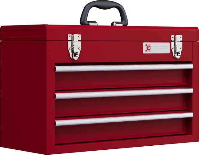 DURHAND Werkzeugkoffer aus Stahl in Rot mit 3 Schubladen und oberem Staufach, B/T/H: 51 x 22 x 32 cm - Bild 1