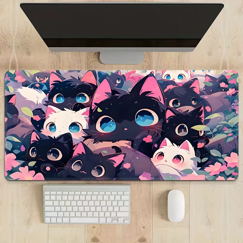 Potdemiel XXL Mauspad mit süßem Katzen-Motiv in Multicolour, rutschfeste Schreibtischunterlage für Gaming und Büro - Bild 2