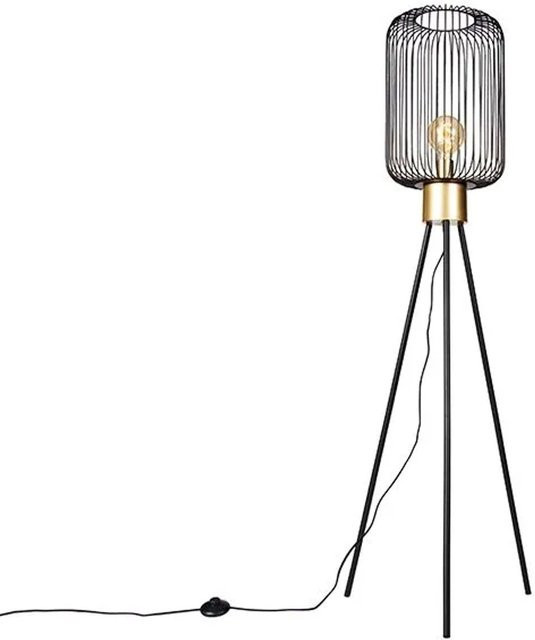 QAZQA Design Mayelle Stehlampe modern in Schwarz und Gold aus Stahl, dimmbar, E27, Höhe: 144 cm - Bild 1