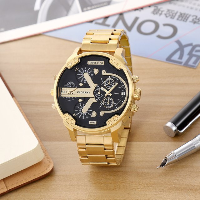 ZBJP Armbanduhr Quarz, Edelstahl, Gold, Schwarz, Herren - Bild 1