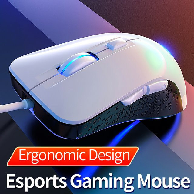 YINDIAO RGB Gaming Maus mit LED-Hintergrundbeleuchtung, ergonomische optische USB-Maus in Weiß für PC und Laptop - Bild 1
