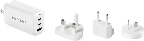 Voltcraft UC-3ACX004 Reiseladeadapter 65W mit 1x USB-A und 2x USB-C GaN Technologie in Weiß inklusive Europa- und UK-Adapter - Bild 1