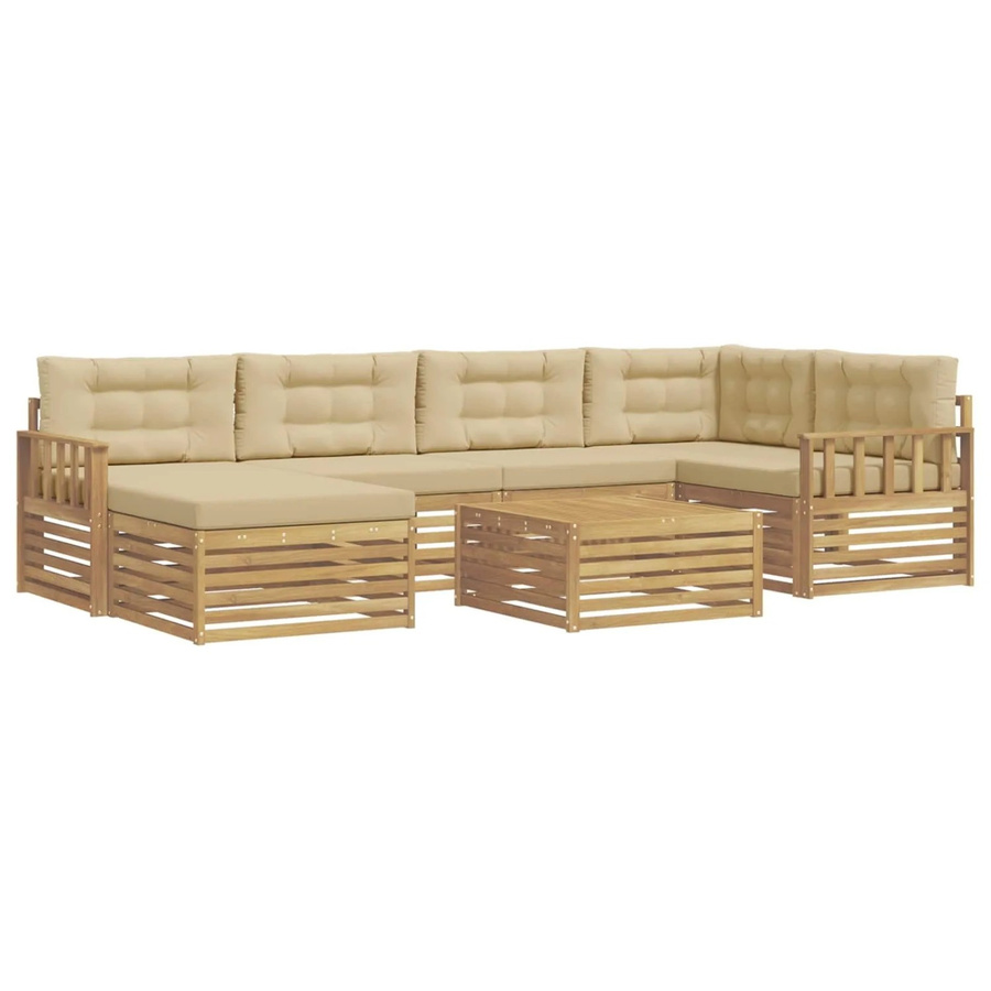 vidaXL Outdoor-Sofagarnitur in L-Form aus Akazienholz mit Kissen in Weiß und Beige - Bild 2