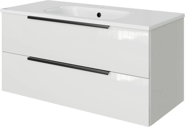 Pelipal Badmöbel-Set Quantum 07 in Weiß Glanz mit Mineralmarmor-Waschtisch und Waschtischunterschrank, Breite: 100 cm - Bild 1