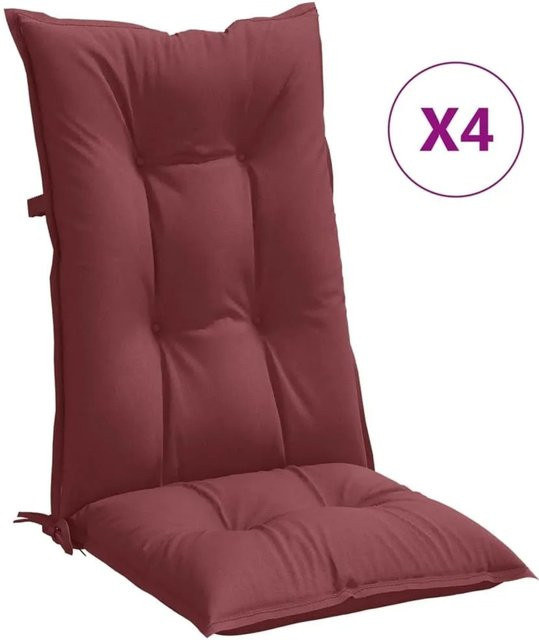 vidaXL Set aus 4 Hochlehner-Auflagen in Melange Weinrot, UV-beständig und aus Polyester, B/H/T: 120 x 50 x 7 cm - Bild 1
